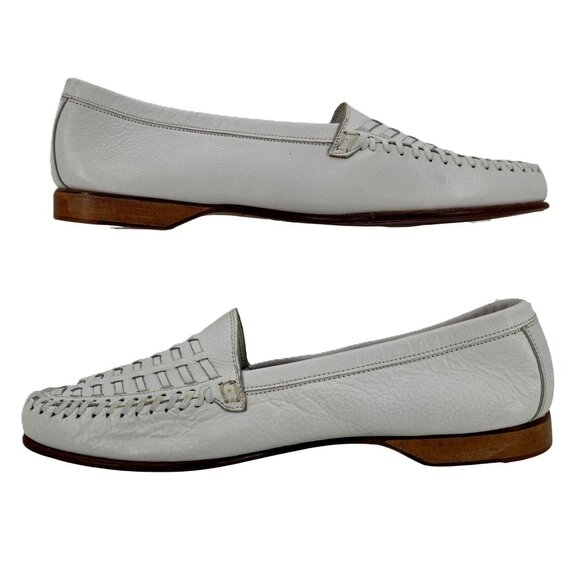 NEW Bruno Magli Italy Bone White Woven Leather Dress Shoes Men 10 Vintage Loafer - Picture 9 of 10
